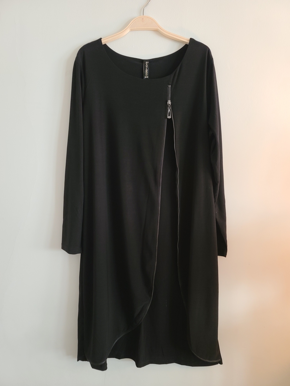 NWT S'ALUDO Avant-Garde Asymmetric Metal Zipper Knit Long Sleeve Midi Dress - M